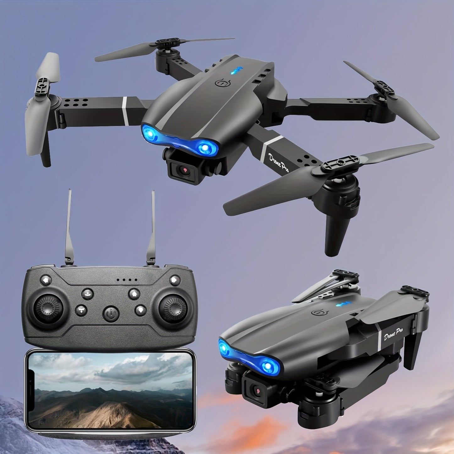 E99 Pro K3 Professional RC Drone with Dual HD Foldable Cameras, Altitude Hold, Wi-Fi Control & 6-8 Min Flight - Indoor/Outdoor Toy for Adults & Youngsters, Perfect Holiday Gift (Grey/Black), Outdoor Flying, Highperformance Re