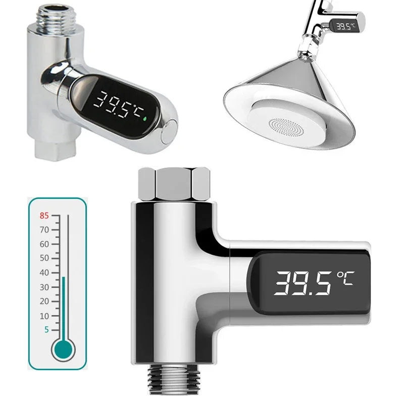 Water Thermometer LED Display Bathing Temperature Meter Shower Water Temperature Monitor 5-85℃ Flow Self-powered Bathroom Tools
