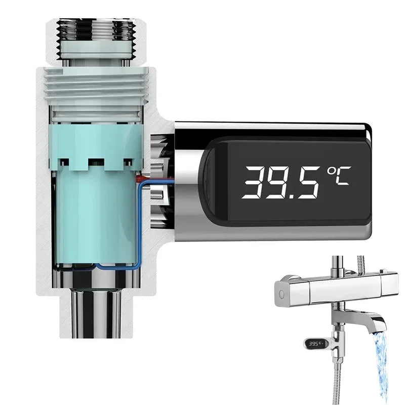 Water Thermometer LED Display Bathing Temperature Meter Shower Water Temperature Monitor 5-85℃ Flow Self-powered Bathroom Tools