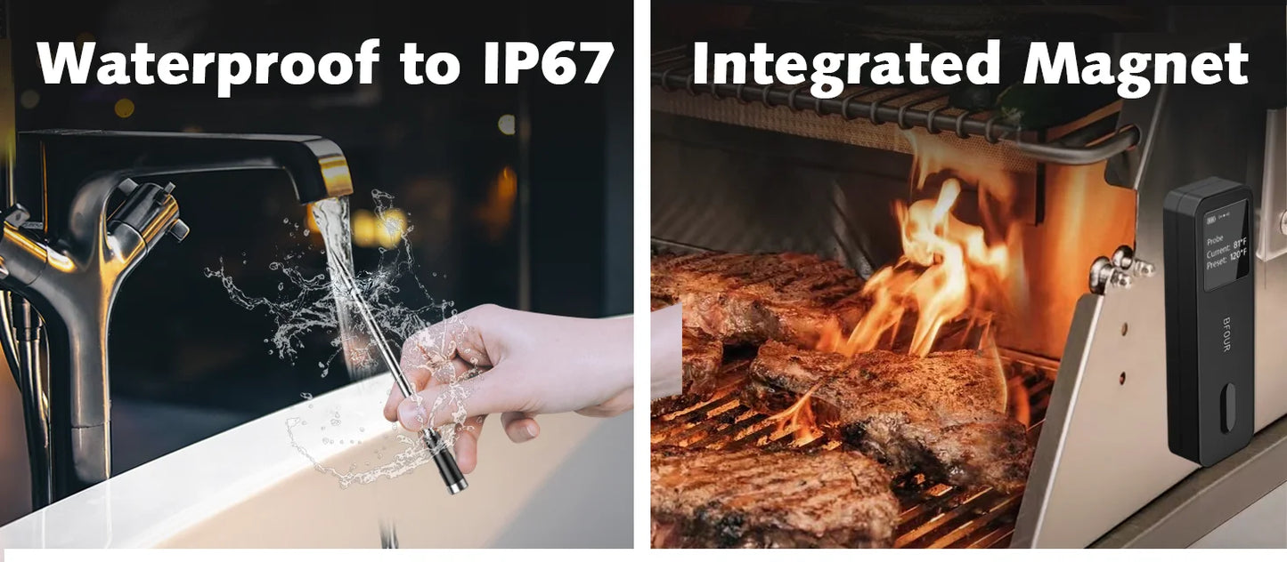 Wireless Bluetooth Meat Thermometer IP67 Waterproof Probes with LCD Screen Booster Rechargeable for Grilling Smoker BBQ Oven