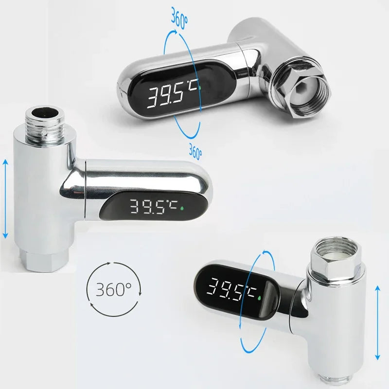 Water Thermometer LED Display Bathing Temperature Meter Shower Water Temperature Monitor 5-85℃ Flow Self-powered Bathroom Tools