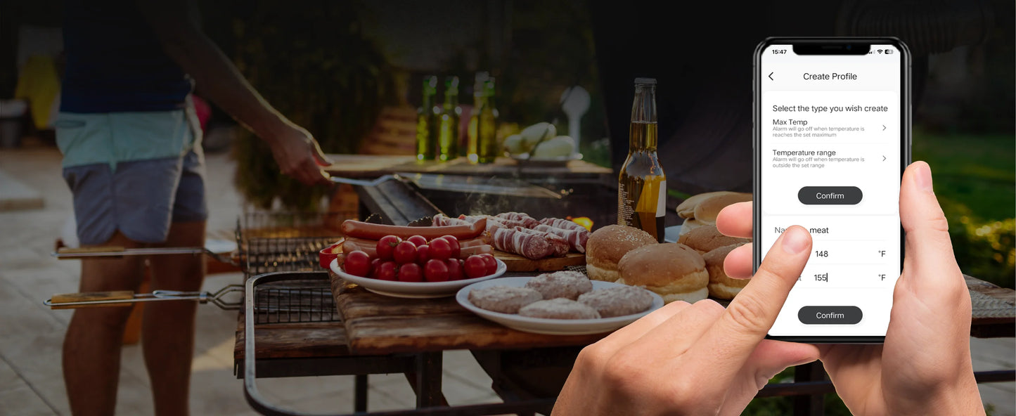 Wireless Bluetooth Meat Thermometer IP67 Waterproof Probes with LCD Screen Booster Rechargeable for Grilling Smoker BBQ Oven