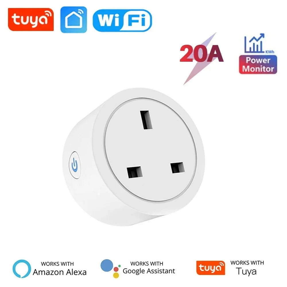 20A 16A UK Plug TUYA WIFI Smart Socket With Power Monitor Voice Control Timing Home Power Socket Works with Alexa Google Home