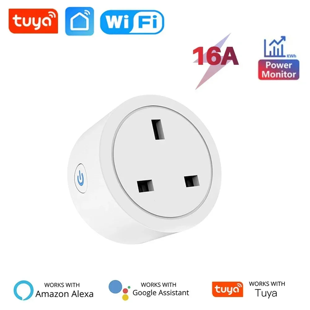 20A 16A UK Plug TUYA WIFI Smart Socket With Power Monitor Voice Control Timing Home Power Socket Works with Alexa Google Home
