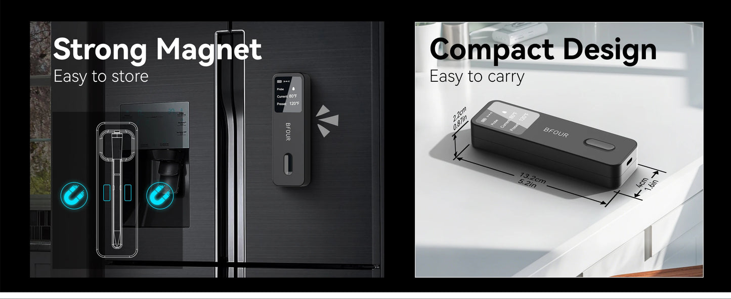 Wireless Bluetooth Meat Thermometer IP67 Waterproof Probes with LCD Screen Booster Rechargeable for Grilling Smoker BBQ Oven