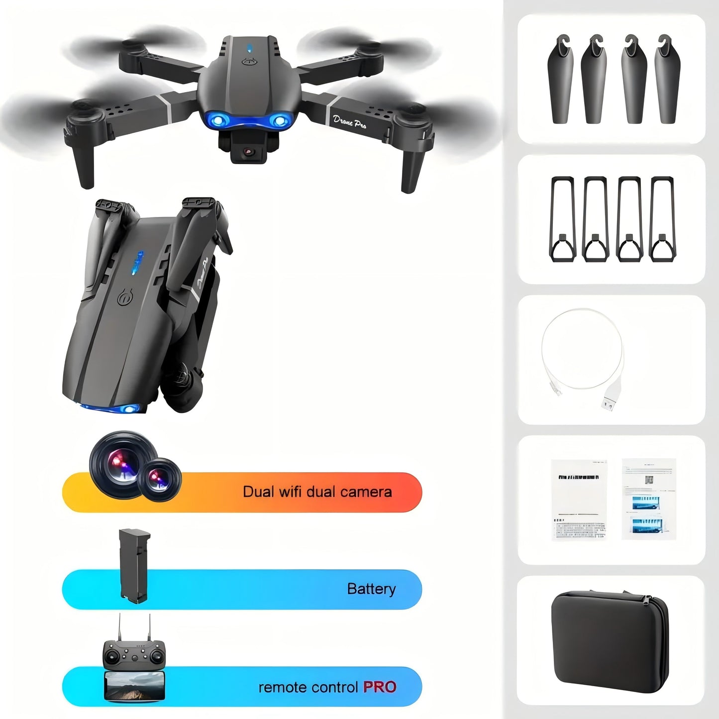 E99 Pro K3 Professional RC Drone with Dual HD Foldable Cameras, Altitude Hold, Wi-Fi Control & 6-8 Min Flight - Indoor/Outdoor Toy for Adults & Youngsters, Perfect Holiday Gift (Grey/Black), Outdoor Flying, Highperformance Re