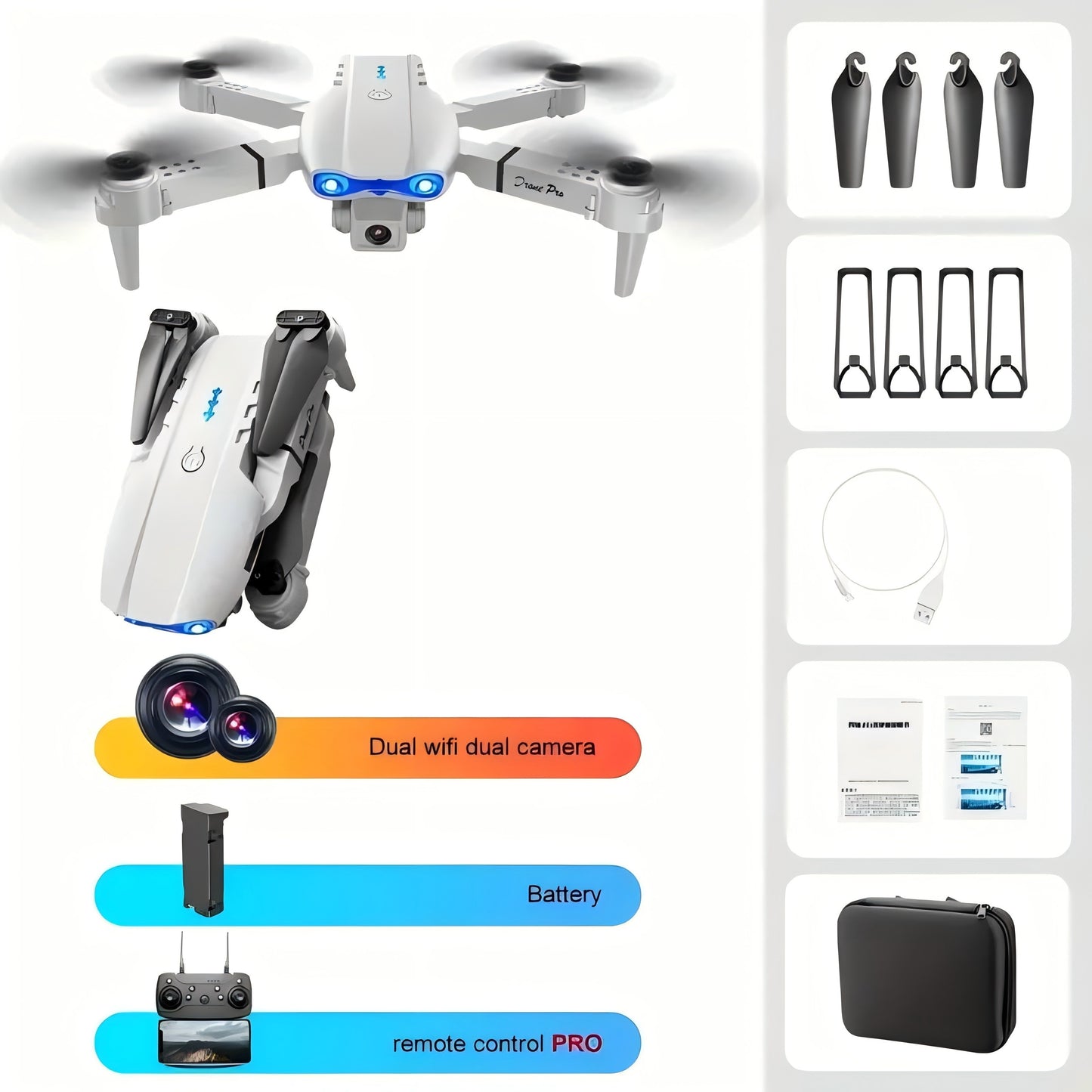 E99 Pro K3 Professional RC Drone with Dual HD Foldable Cameras, Altitude Hold, Wi-Fi Control & 6-8 Min Flight - Indoor/Outdoor Toy for Adults & Youngsters, Perfect Holiday Gift (Grey/Black), Outdoor Flying, Highperformance Re