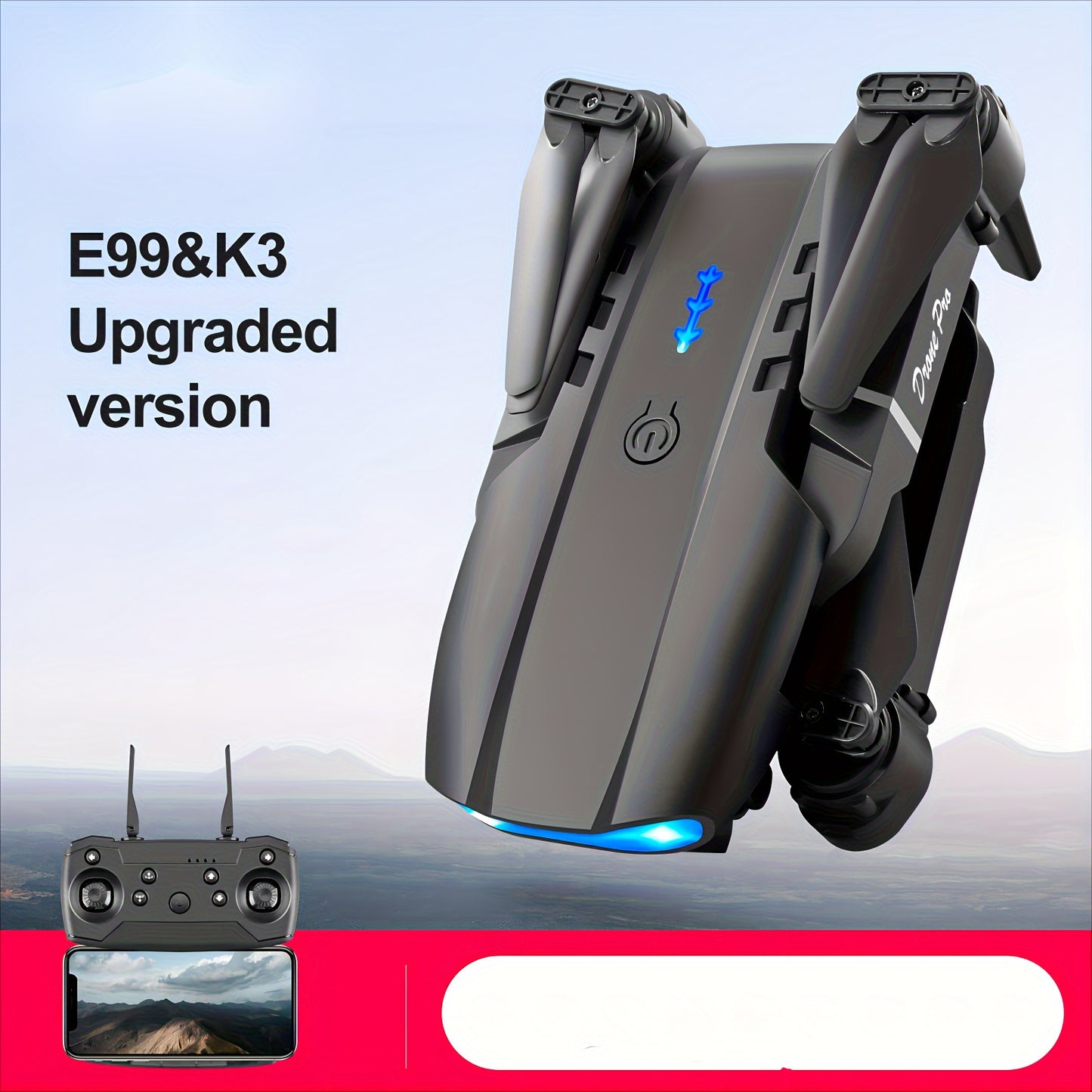 E99 Pro K3 Professional RC Drone with Dual HD Foldable Cameras, Altitude Hold, Wi-Fi Control & 6-8 Min Flight - Indoor/Outdoor Toy for Adults & Youngsters, Perfect Holiday Gift (Grey/Black), Outdoor Flying, Highperformance Re